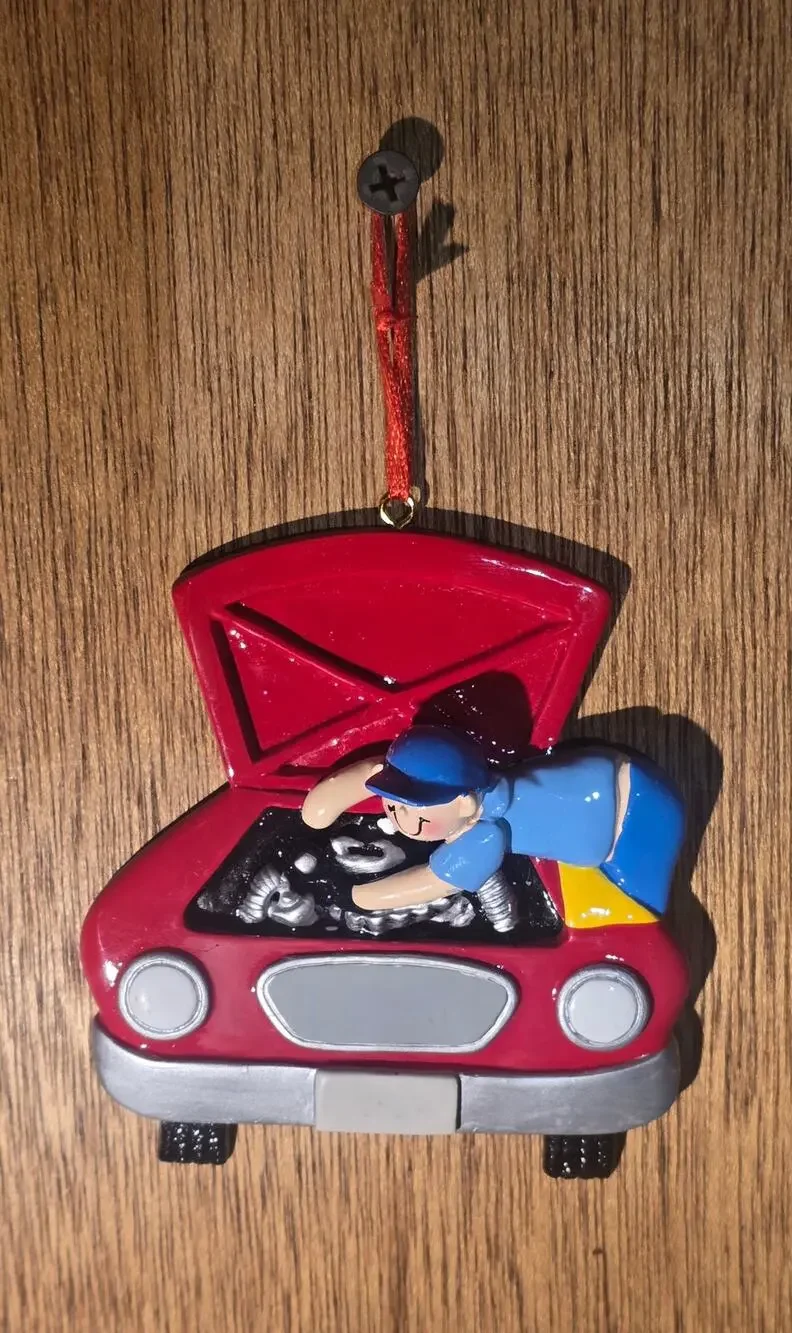 Auto Mechanic Christmas Ornament Car Repair Technician Garage Holiday Red